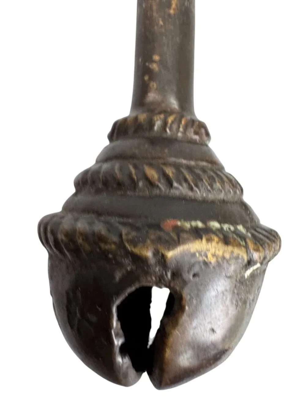 Antique Brass Baby Rattle Double Bell Primitive Nursery Decor 6 Inch 13 Oz - Picture 10 of 10